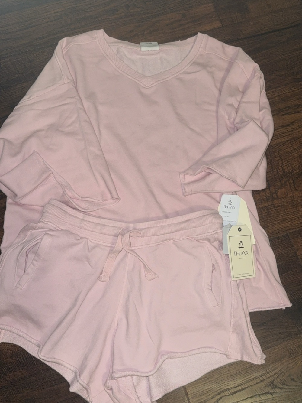 ed Pink Lounge Set - V-Neck Top & Drawstring Shorts